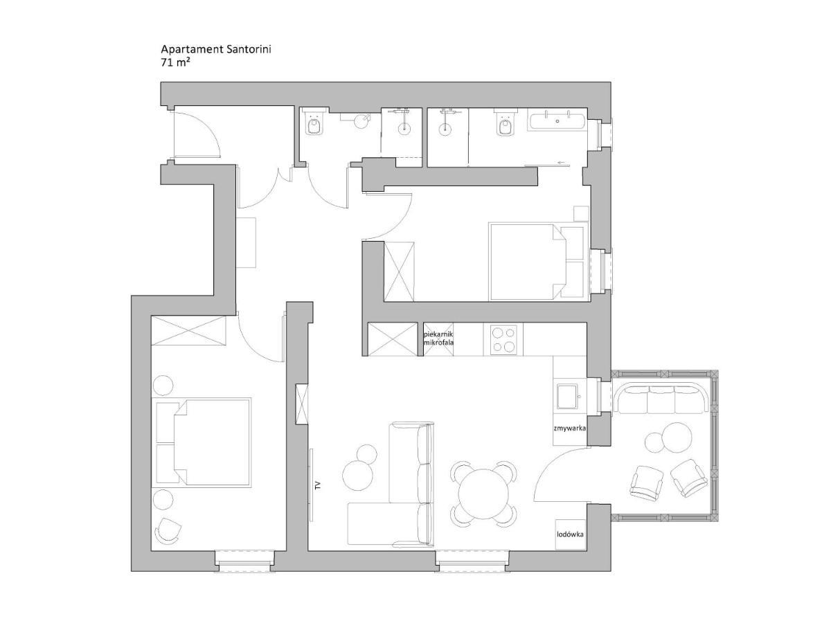 Sanhaus Apartments - Apartament Santorini - Dwie Sypialnie, Dwie Lazienki, Klimatyzacja Sopot